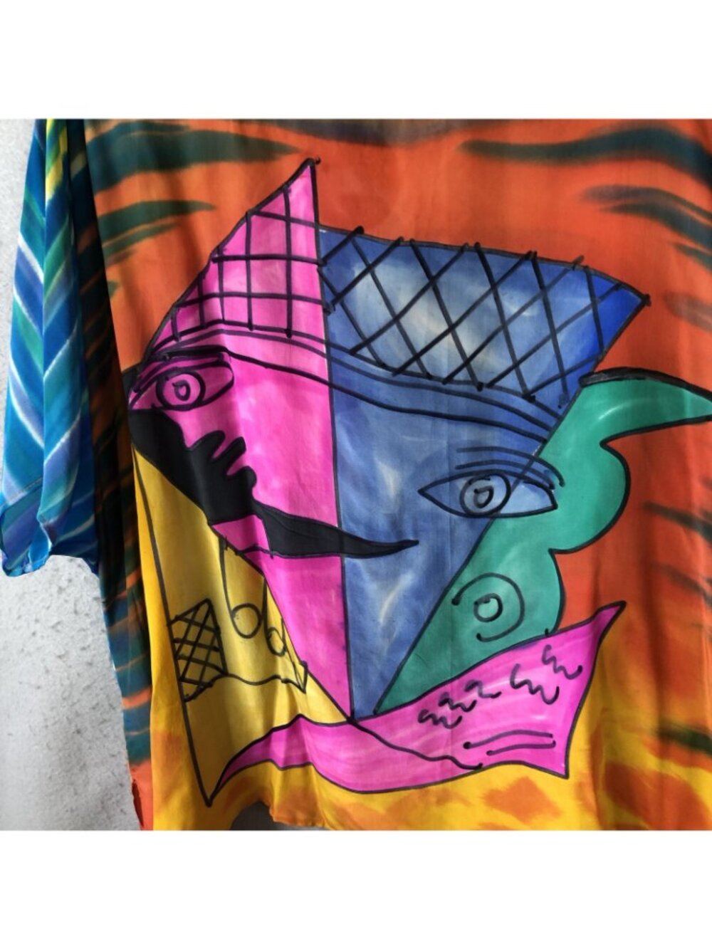 Dilemma Tunic Top Womens One Size Multicolor Abstract Silk Artsy Boho Oversized - Picture 13 of 16